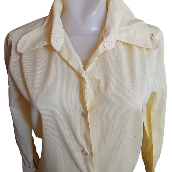 Small 32 True Vintage Blouse Japan Button-Up Long Sleeve Mod Puppy Collar 1970's - Picture 1 of 8